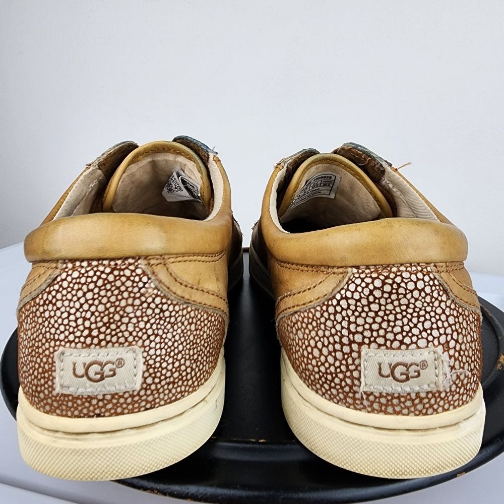 UGG Australia Taya Tan Leather Sneakers Silver Metallic Detail Women's 9.5 - Picture 6 of 10